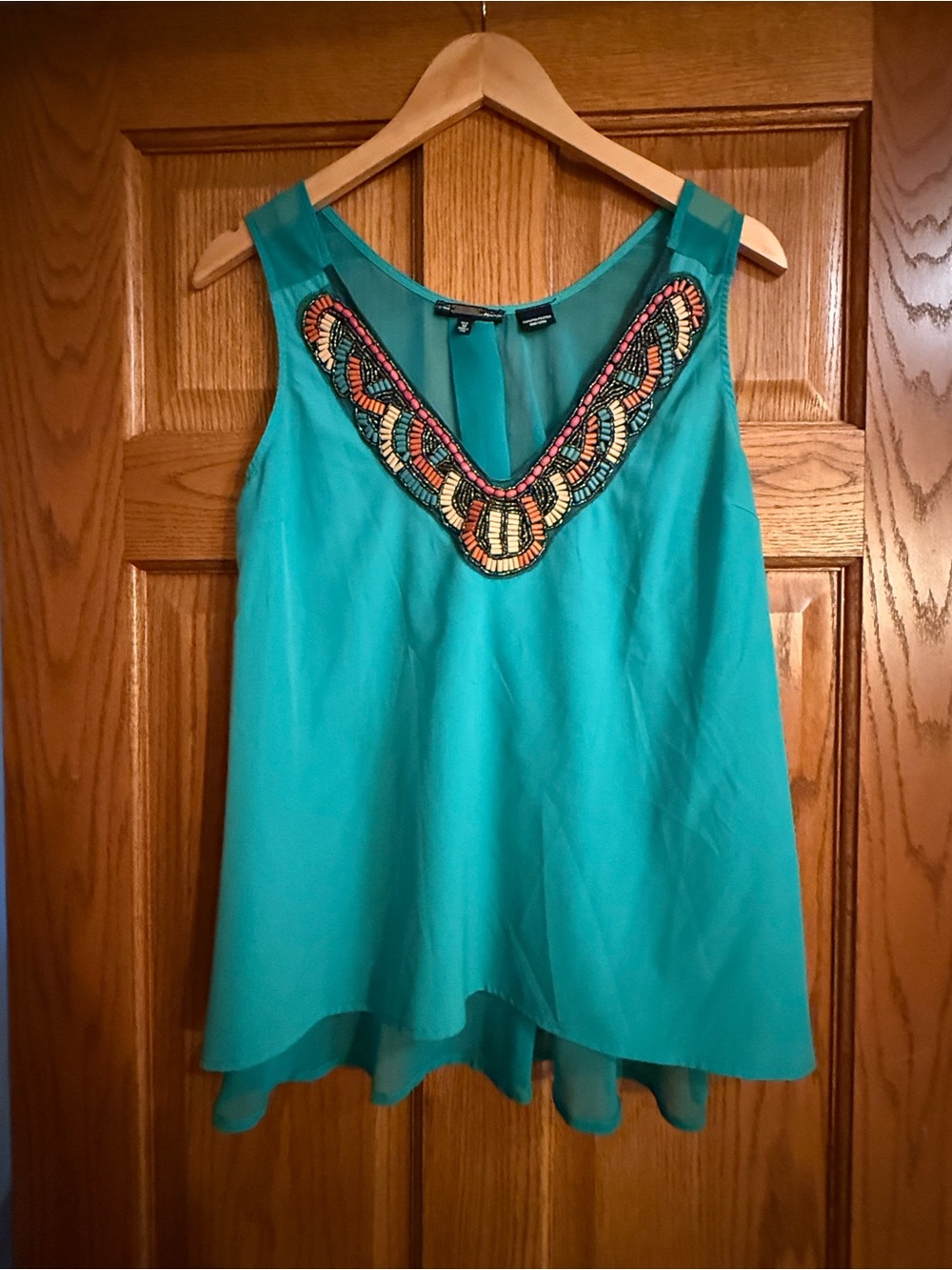 Miss Me Teal Embellished V-Neck Sleeveless Top